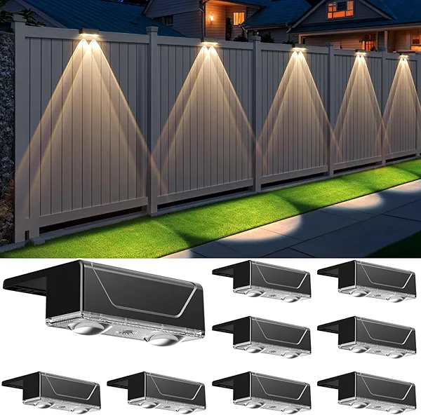 Solar Fence Lights Outdoor - 3 Color Modes(3000K/4000K/6000K), IP55 Waterproof Solar Lights, Fence Light Solar Powered for Outside, Backyard, Railing, Steps, Patio and Wall Lighting