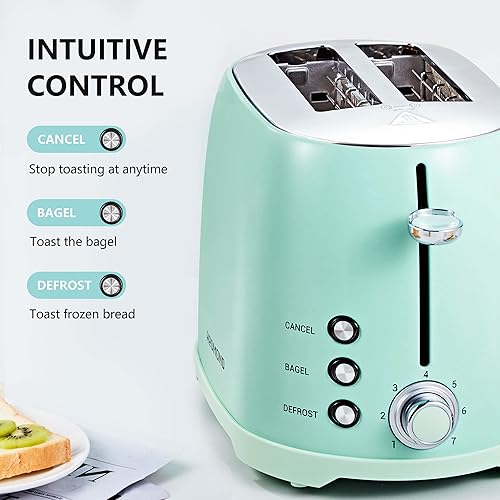 Miniatura 4 de REDMOND Tostadora de 2 rebanadas, tostadora de acero inoxidable con ranuras de 1.5 pulgadas de ancho, tostadora retro de 2 rebanadas con
