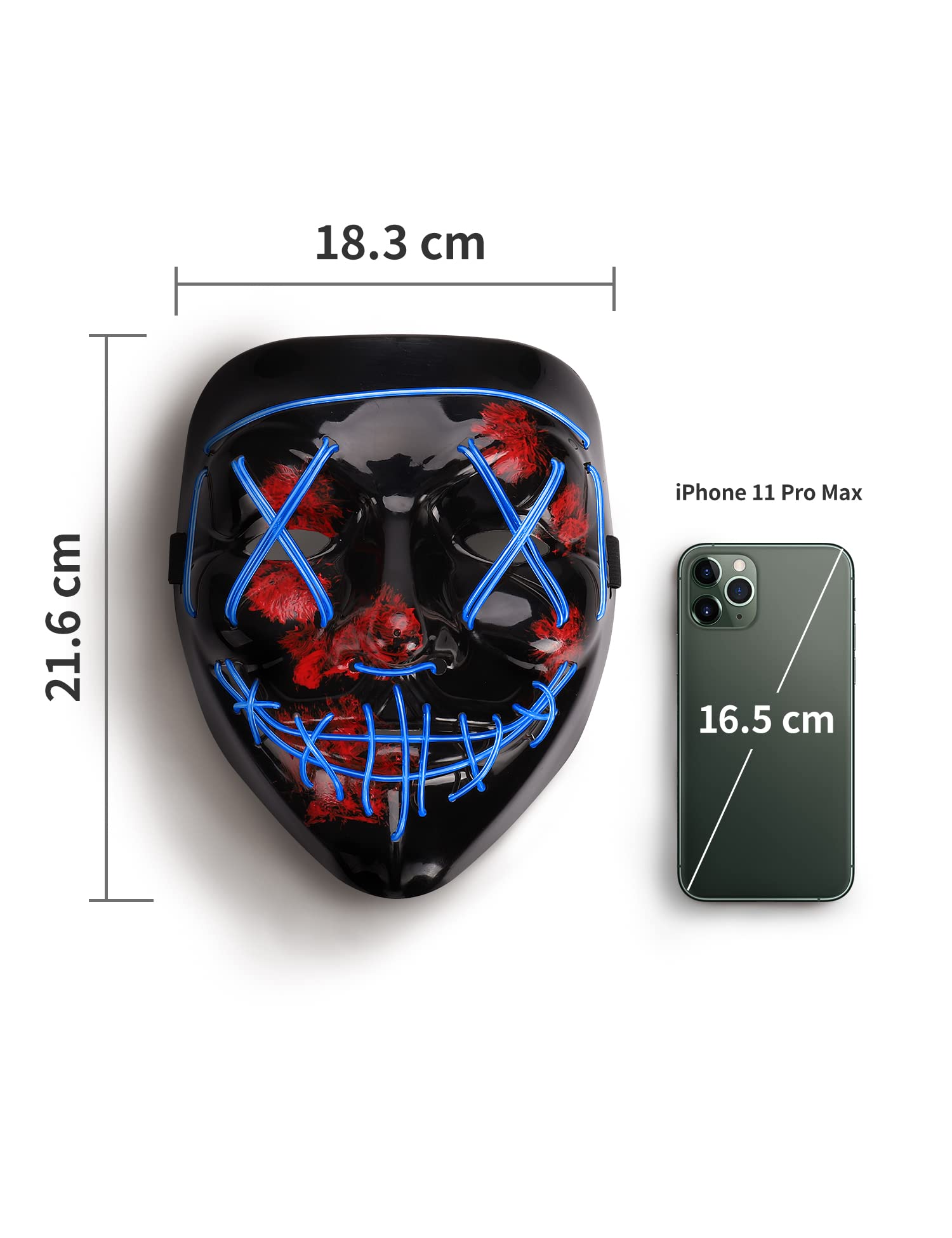 AnanBros - Maschera per Halloween, con luci a LED, maschera, per Halloween, 3 modalità di illuminazione, per cosplay e feste