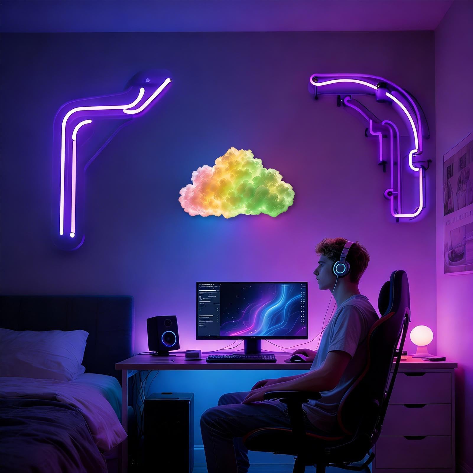 Rathalos - Luce notturna a LED 3D, alimentata tramite USB, set di luci a nuvola ritmica musicale, per camera da letto e sala giochi, brillante illuminazione USB cloud