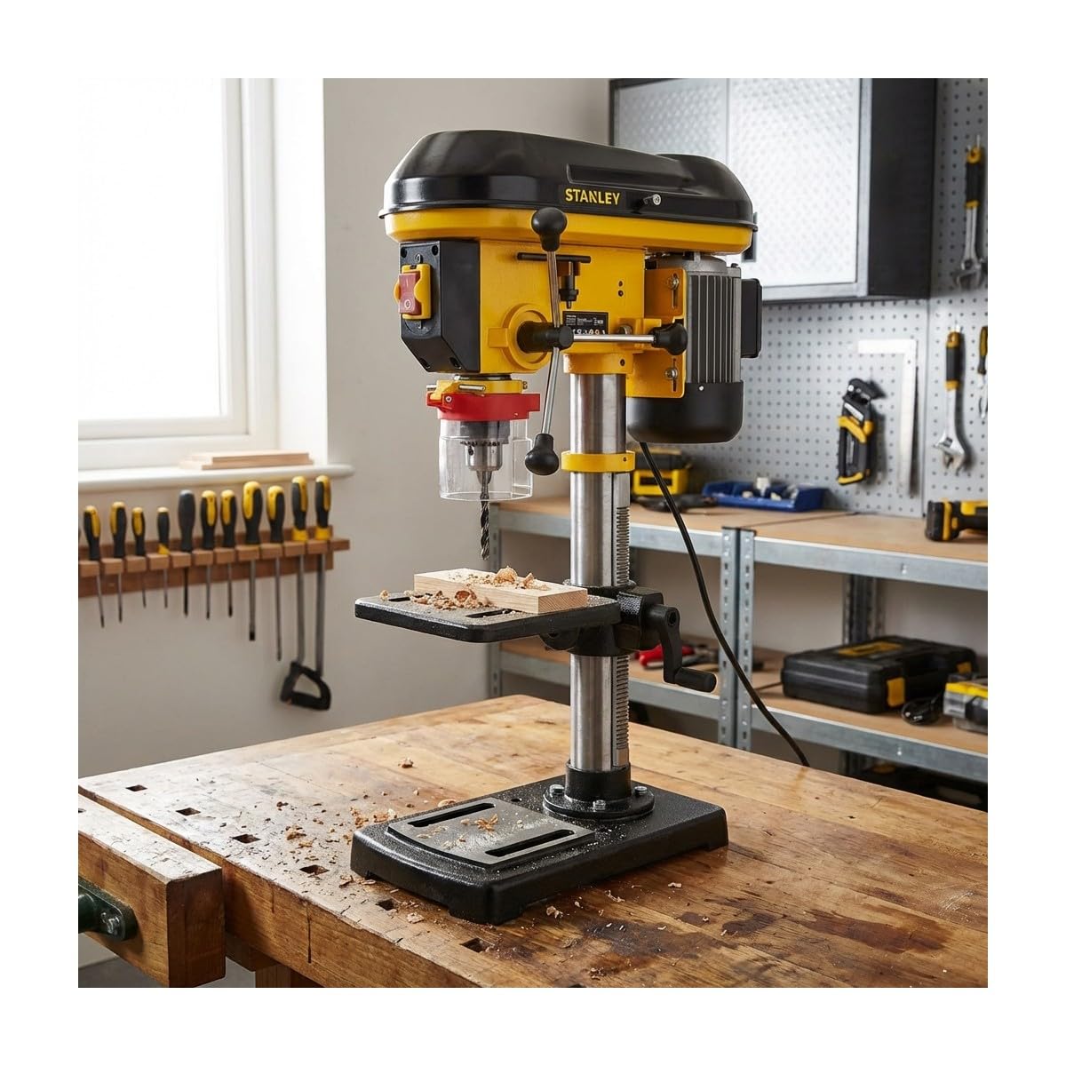 STANLEY - Trapano a colonna da banco 600 W, 9 velocità, mandrino da 3 a 16 mm, SXDP16720E