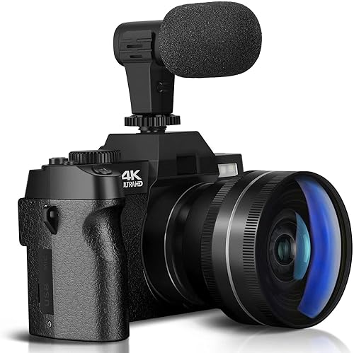 Monitech Cámara digital para fotografía 4K 48MP Vlogging Cámara para YouTube con pantalla abatible de 180, zoom digital 16X, tarjeta TF de 32 GB, 2