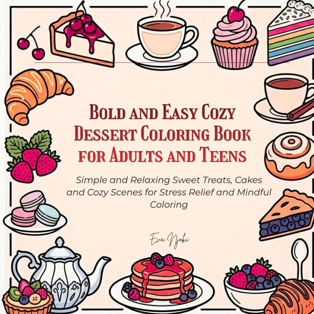 Bold and Easy Cozy Dessert Coloring Book for Adults and Teens: Simple and Relaxing Sweet Treats, Cakes and Cozy Scenes for Stress Relief and Mindfulness