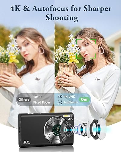 Miniatura 2 de Cámara digital 4K, cámara de 48 MP para fotografía y video enfoque automático antivibración, cámara compacta con zoom 16X con tarjeta de 32 GB, 2