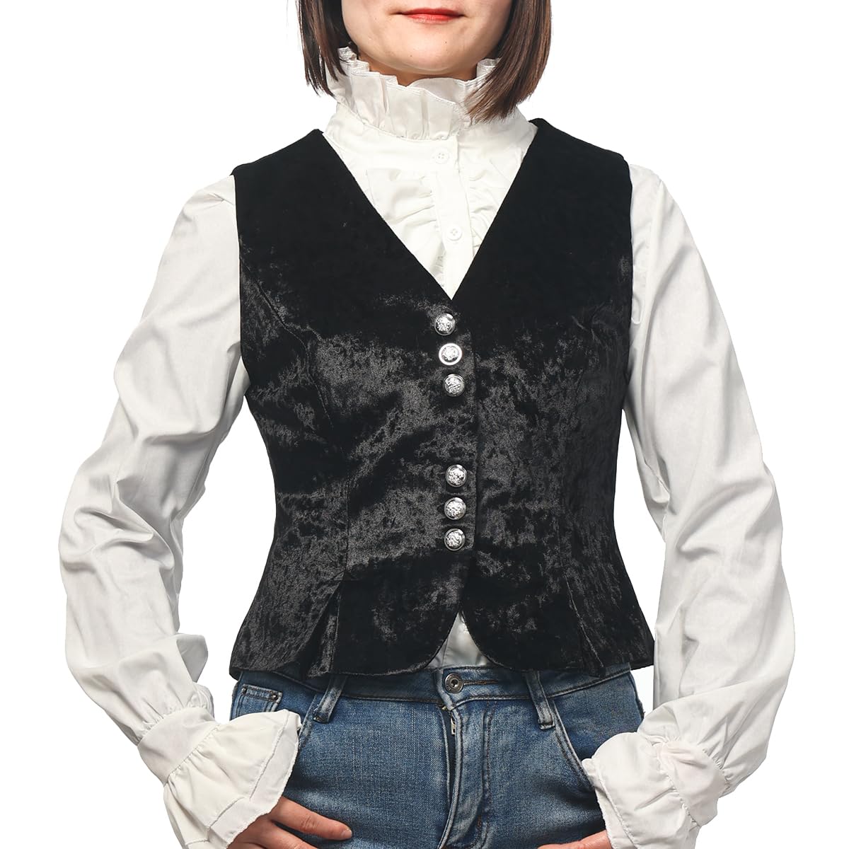 Women Vintage Velvet Vest for Women V-Neck Cropped Sleeveless Dressy Waistcoat Casual Tops Black, XL