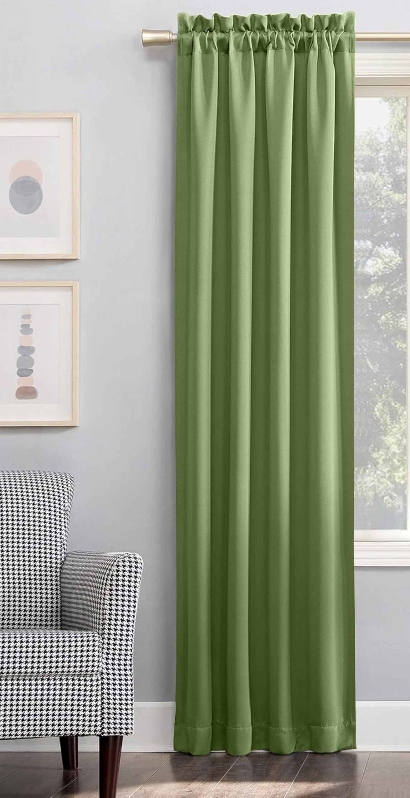 THE LINEN COMPANY 100% Blackout Curtain Panels, Rod Pocket Window Curtains Polyester Curtain Room Darkening Noise Reducing Rod Pocket Style Curtain Pack of-1(Avocado Green, 5 Feet)-image-45