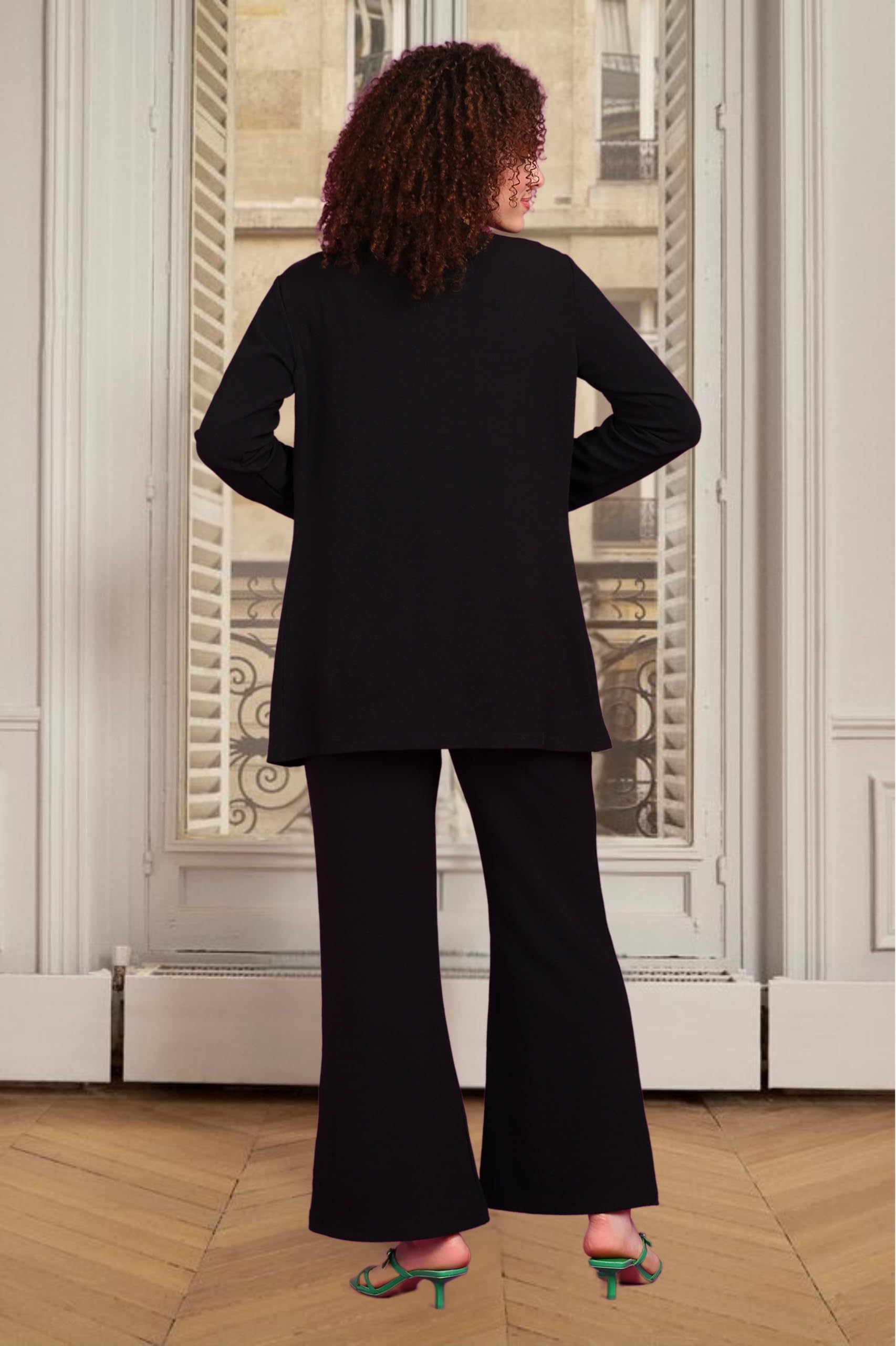 Popwings Casual 3 Pieces Co-Ords Set For Women | Women Shrug Top Trouser Set | Women Shrug Top And Trousers Set Summer Wear| 3 Pieces Co Ords Set For Office Black