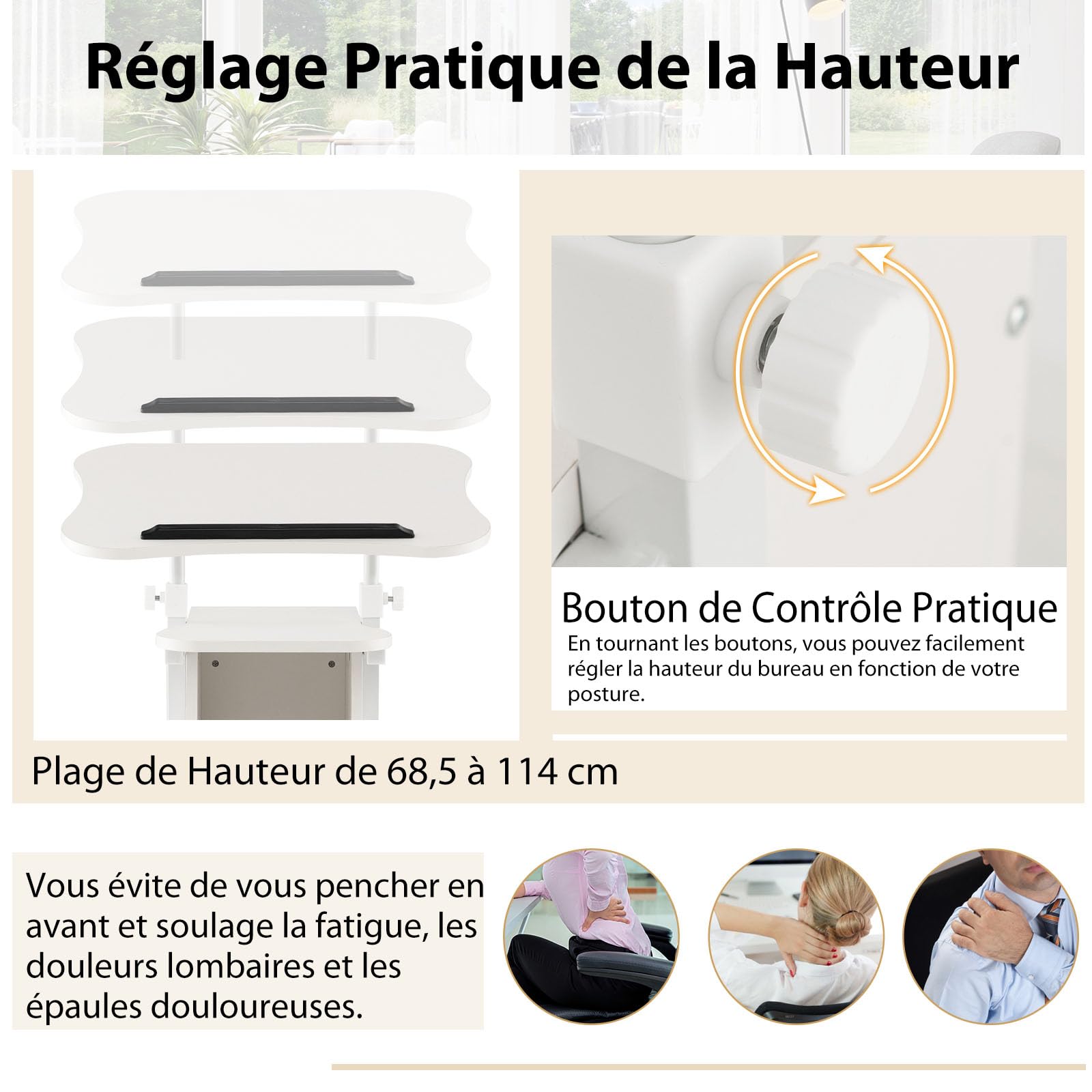 GYMAX Podium Roulant pour Ordinateur, Pupitre Plateau Inclinable 180°, Hauteur Réglable, Compartiments de Rangement, roulettes Verrouillables, Bureau Assis-Debout pour Maison, Bureau, École (Blanc)