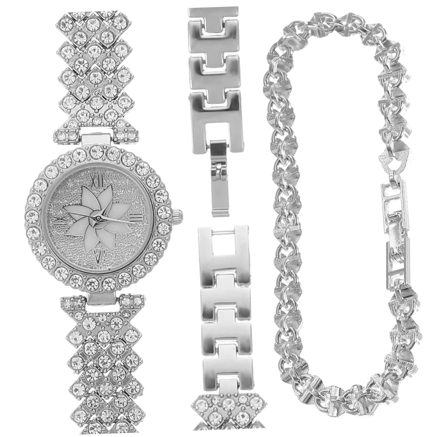 3stücke Damen Armbanduhr Mit Glänzenden Strasssteinen Und Passender Handgelenk Celet Modische Quarzuhr Für Elegante Anlässe Für Mutter Tochter Oder Freundin