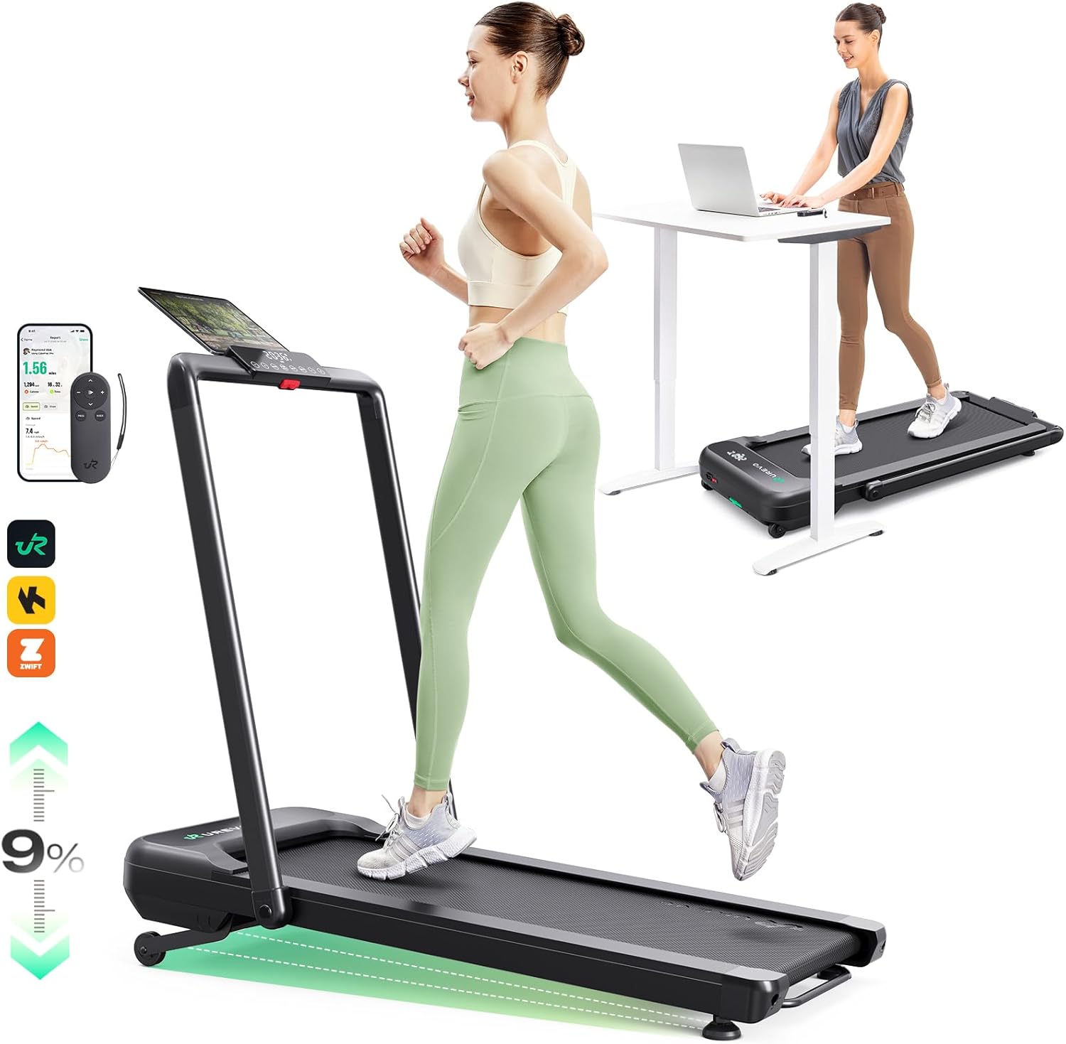 UREVO Walking Pad Treadmill with Incline, 2.5 HP Under Desk Treadmill, Foldable Treadmill for Home Office, Compact Treadmill with LED Display Remote Control 265lbs Weight Capacity