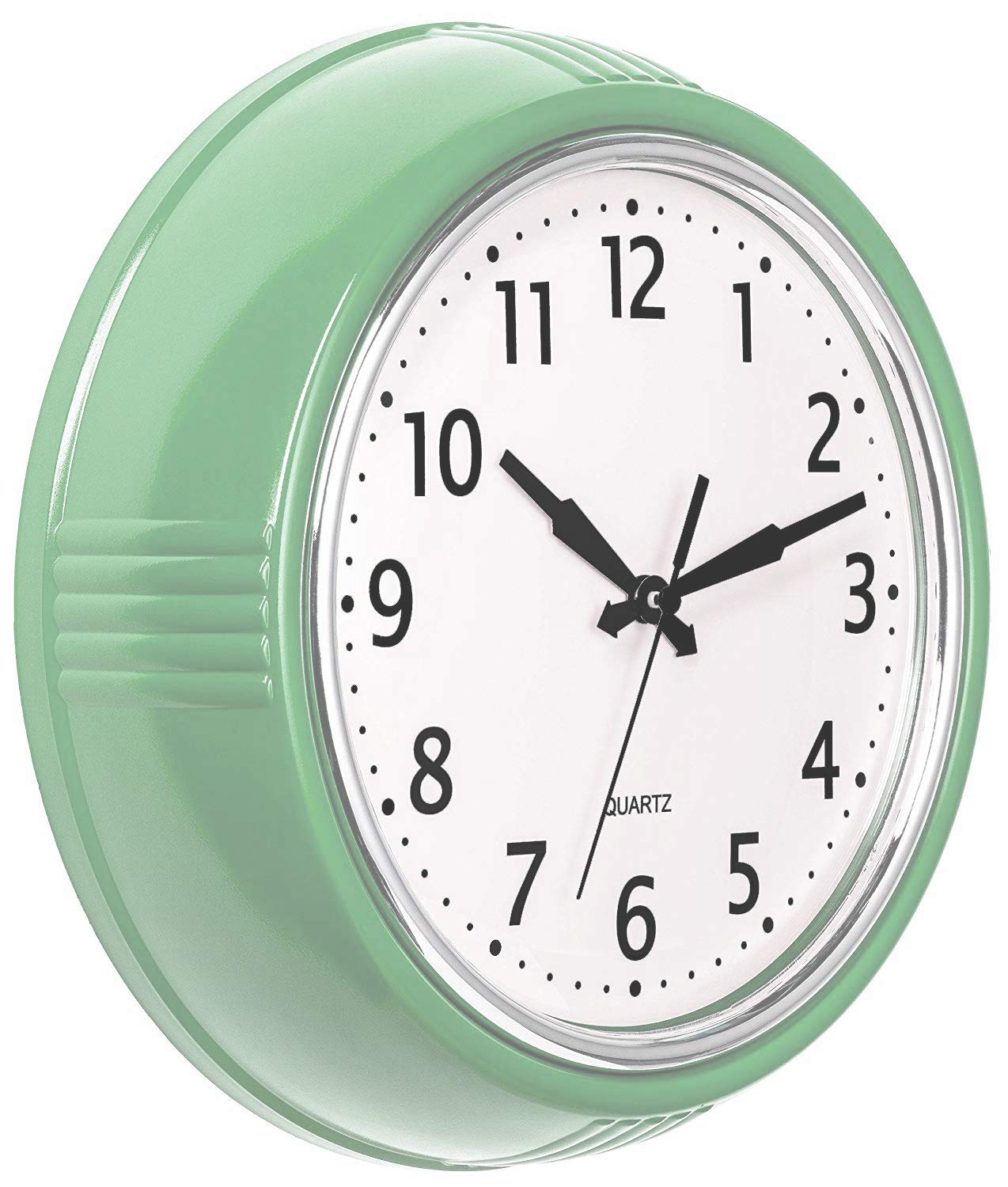 Bernhard Products Retro Wall Clock 9.5 Inch Green Kitchen 50's Vintage Design Round Silent Non Ticking Battery Operated Quality Quartz Clock (Seafoam Green)