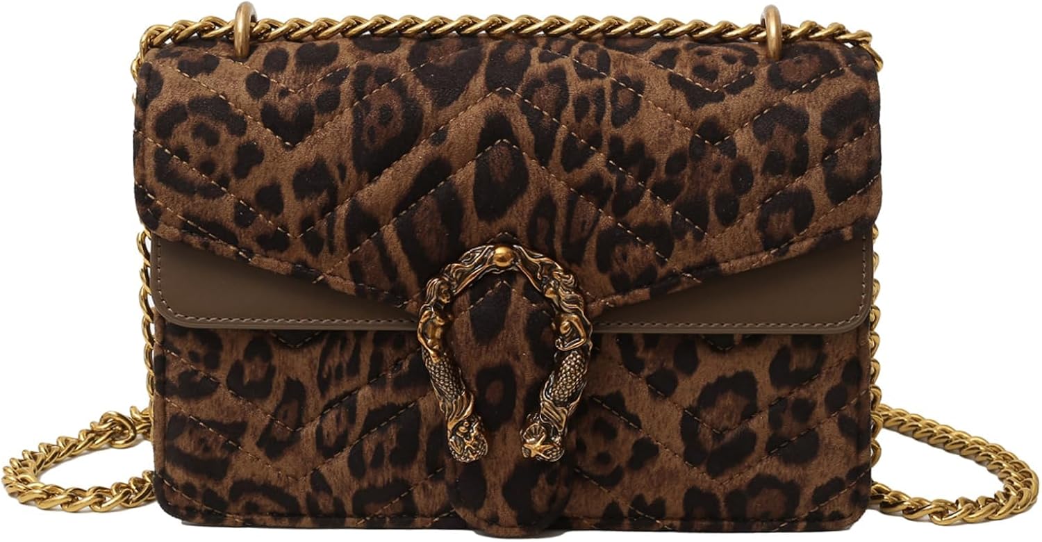 Azonee Snake Print Crossbody Bag for Women, Leather Chain Shoulder Bag with Clutch Purse Design, Stylish Evening Handbag, Multi-Purpose (Coffee Color)