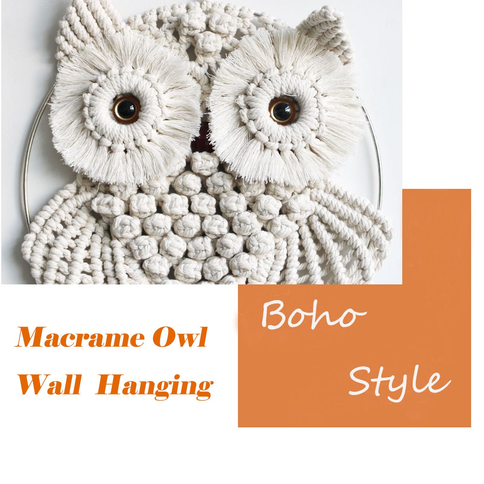 Achart Owl Macrame Wall Hanging-Hand Woven Boho Tapestry-Macrame Wall Decor -Owl Decor for Bedroom, Living Room, Nursery (Beige-Small)
