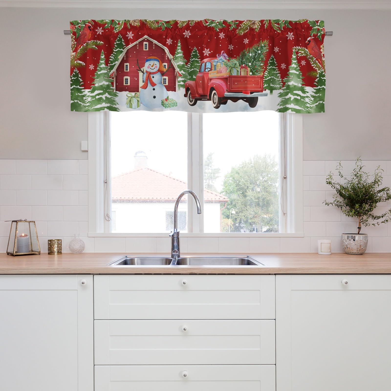 Hliyty Curtains Valance,Christmas Snowman Short Curtains Valance for Small Window,Blackout Curtain Valances,Rod Pocket Curtain Valance,Window Curtains for Bedroom Living Room Christmas Decor