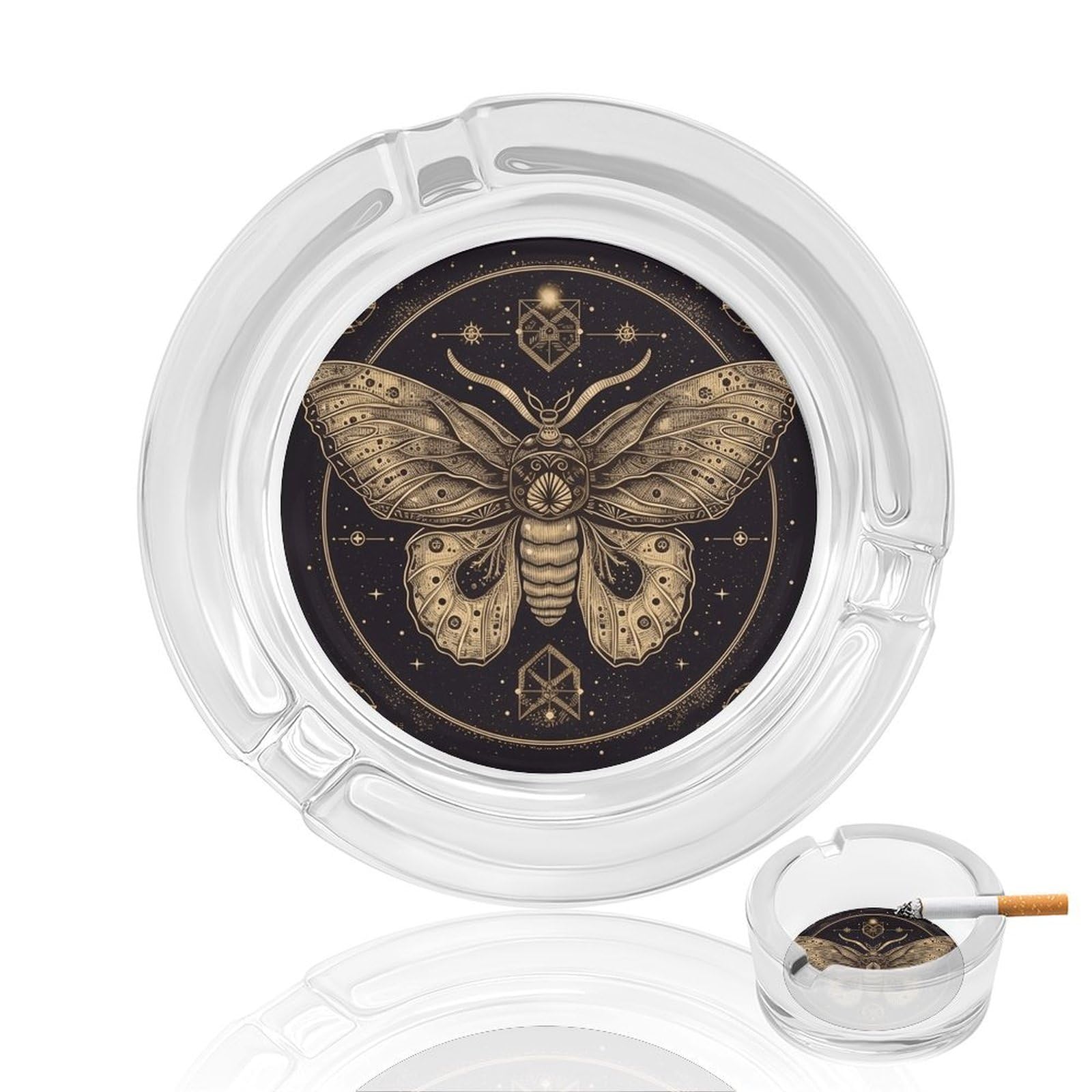 Moth Ashtray Cigar Cigarette Rest Glass Outdoor Cigar Ashtrays with 3 Grooves Travel Cigar Ashtrays Fancy Cute Cool Ash Tray for Smokers Tabletop