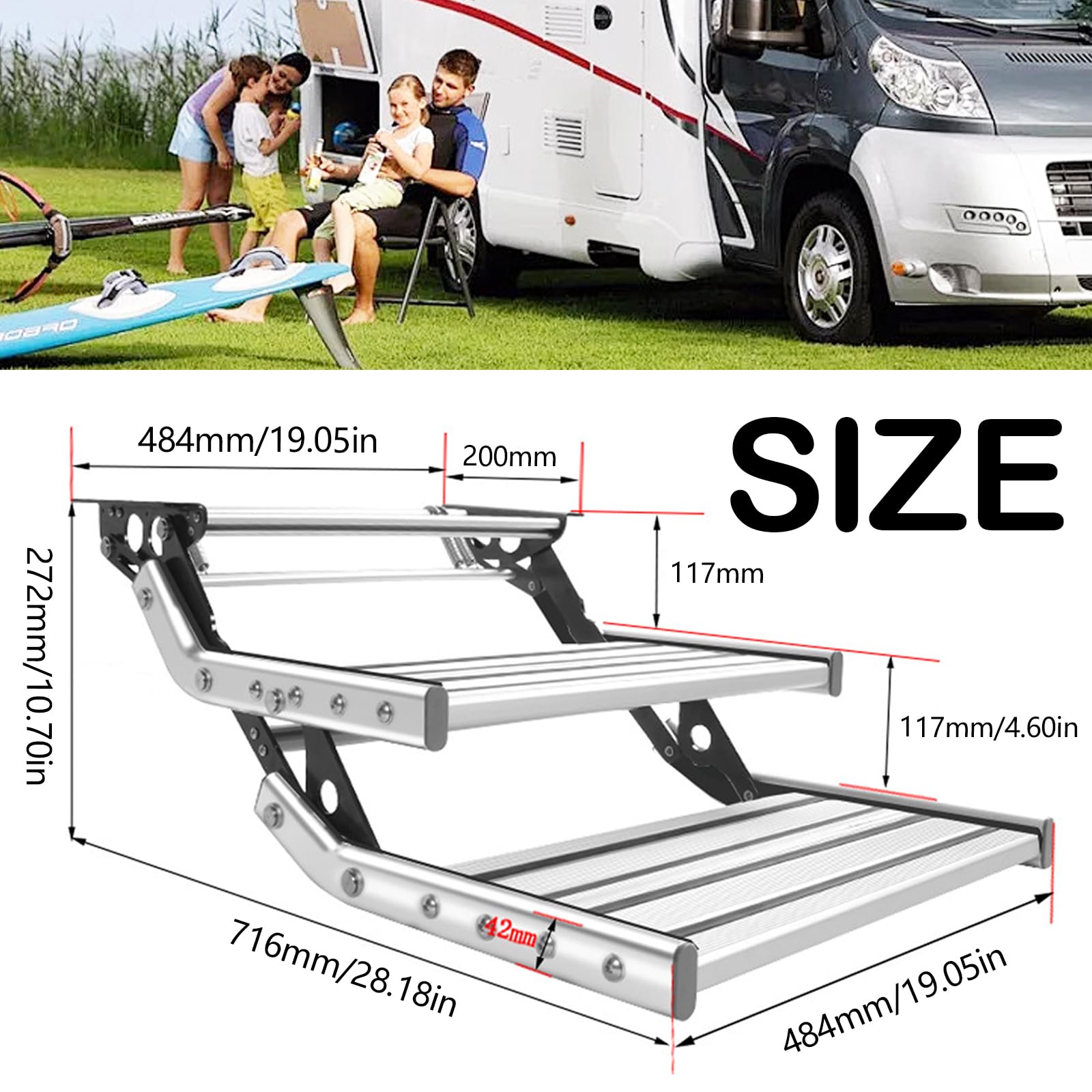 Escalón De Dos Escalones para Autocaravana, Escalera Plegable Manual De Aleación De Aluminio De Un Solo Escalón Pedal Telescópico Extensible Antideslizante para Autocaravana Remolque De Viaje