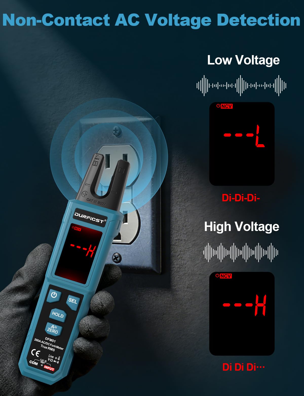 Stromzange, DURFICST Digitale Strommesszange TRMS 4000 Counts, Zangenamperemeter mit 200A AC/DC-Strom- und 600V Spannungsmessung, NCV, Kapazitätsmessung, Durchgangsprüfung, Temperaturmessung