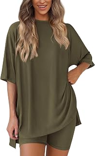 PRETTYGARDEN Women's 2-Piece Lounge Set: Soft Viscose Biker Shorts & Oversized Tee