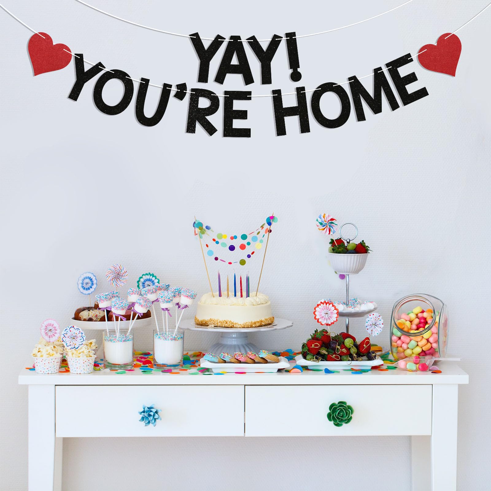 Calkkrer Yay! You're Home Banner Black Glitter, Welcome Home Decoration, Welcome Home Garland, Welcome Banner Door - Image 4