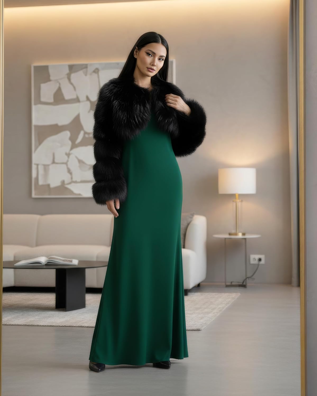 DLNYC Women's Cropped Faux Fox Fur Bolero Jacket, Luxury Layered Shrug, Evening Party Jacket, Winter Fashion Outerwear - Image 5