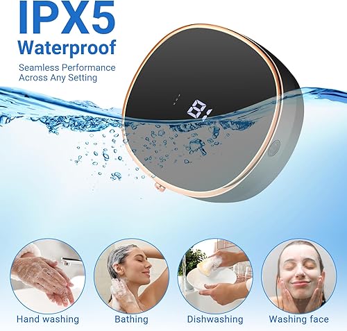 Miniatura 5 de Paquete de 2 dispensadores automáticos de jabón espumoso, dispensador de jabón de manos negro sin contacto USB C recargable, dispensador inteligente