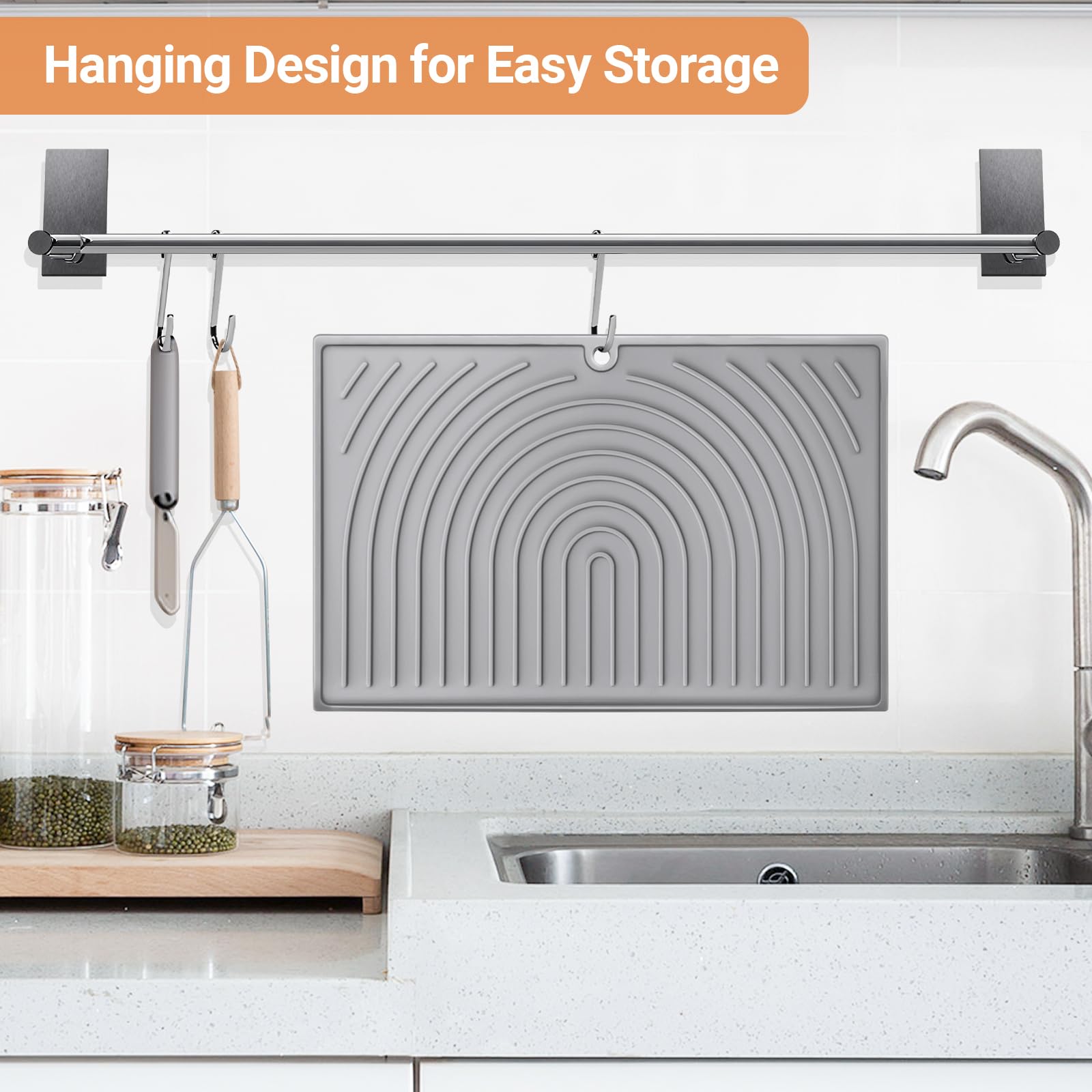 Oamwrae Silicone Dish Drying Mat, Folding Drainer Draining Board Matt for Kitchen Counter Non-Slip, Quick Dry - Image 4