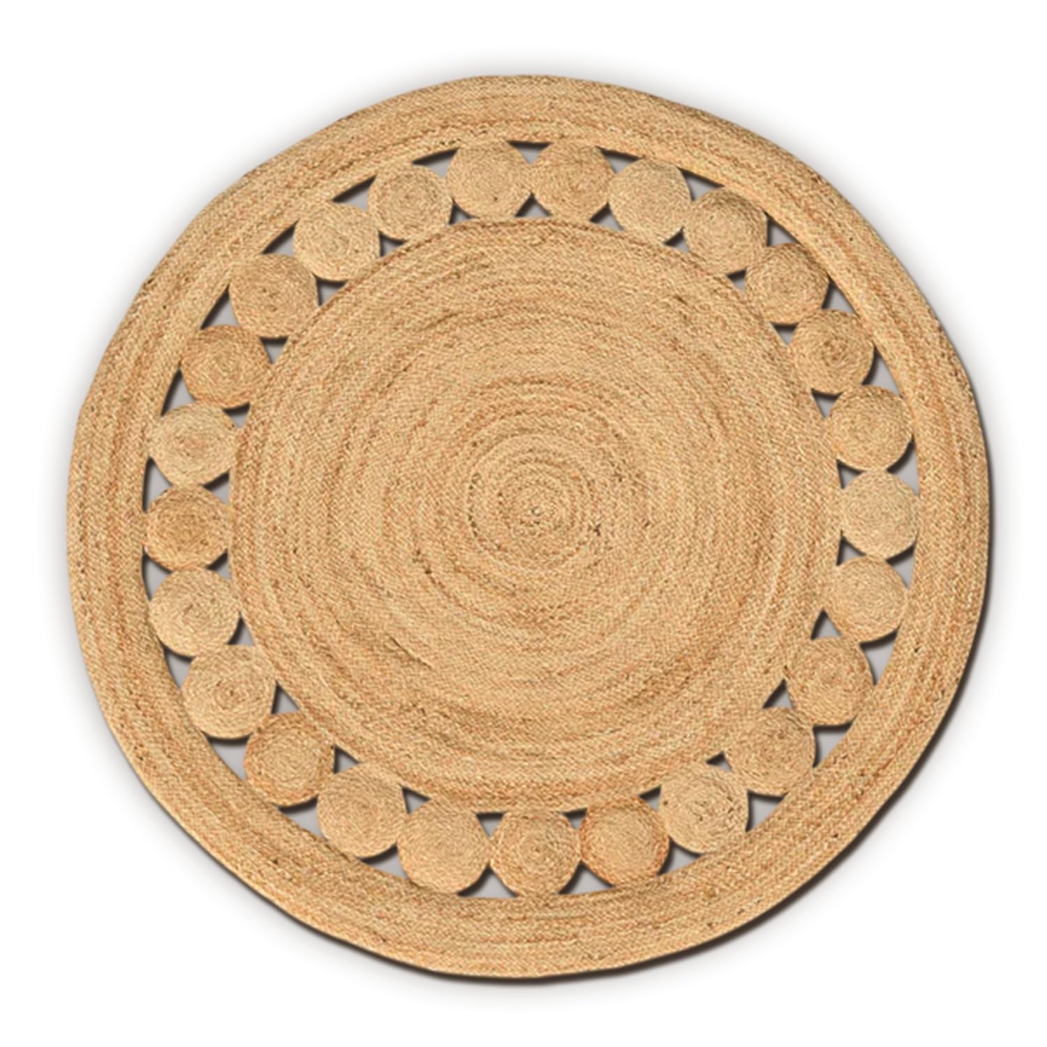 HANIESTA Round Jute Rug Petal Halo, 200x200 cm Natural Handmade Woven Circle Rug, Small Indoor Rug for Living Room, Entryway, Bedroom & Reading Corner โ image 1