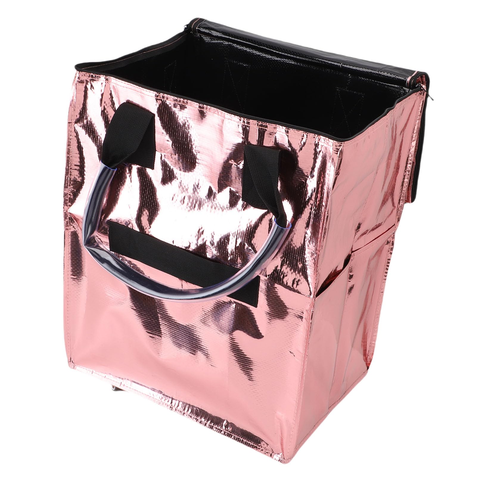 Chrees Einkaufstasche auf Rollen, Rolltasche mit Großem Fassungsvermögen, Tragbare, Zusammenklappbare Einkaufstaschen mit Rollen für Bequemes Einkaufen (Roségold)