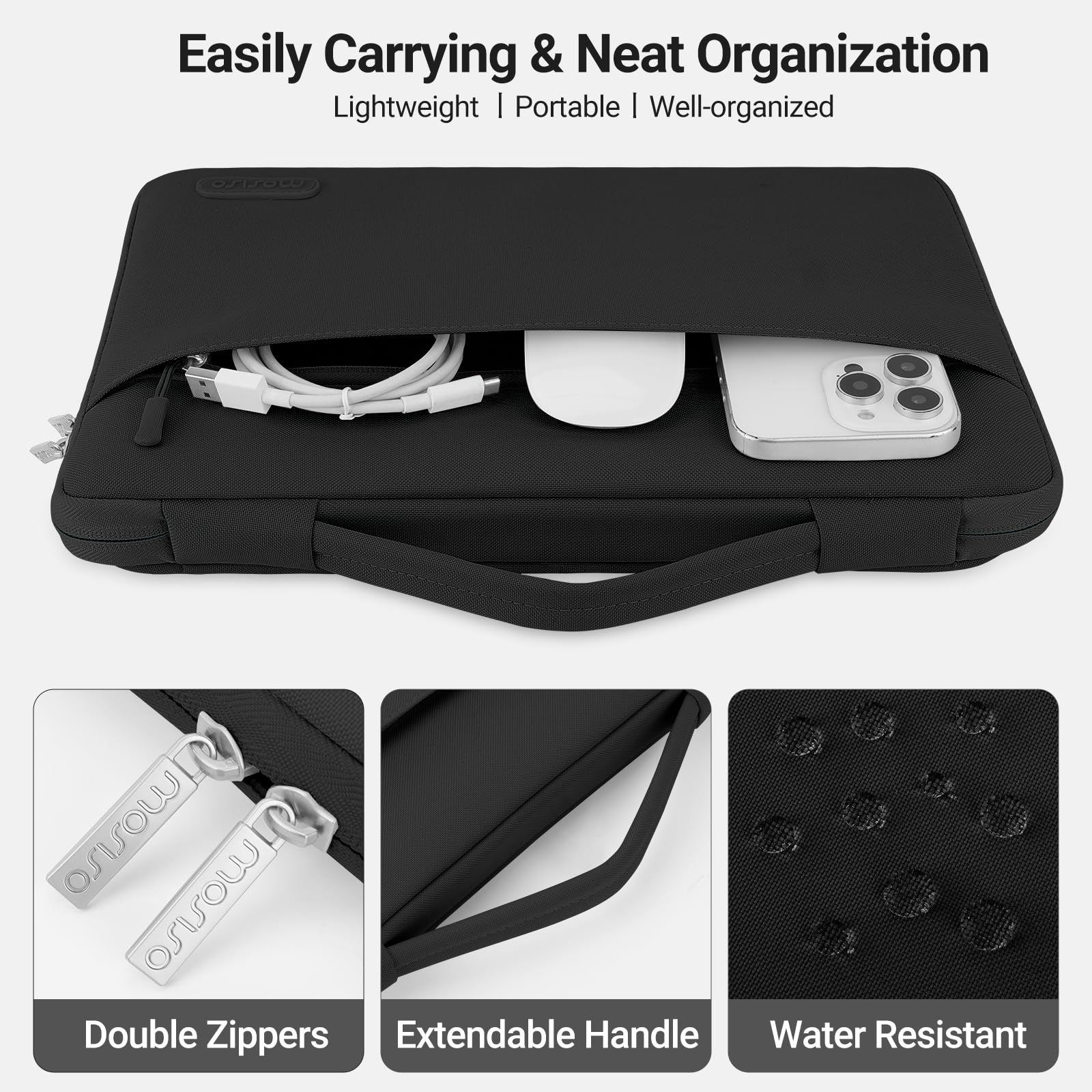 MOSISO Funda Compatible con MacBook Neo 13 Pulgadas A18 Pro 2026 A3404, 5 en 1 Resistente Arañazos Funda Protectora Rígida&Bolsa Portátil&Tapa Teclado&Pantalla Protector&Cámara Web,Negro