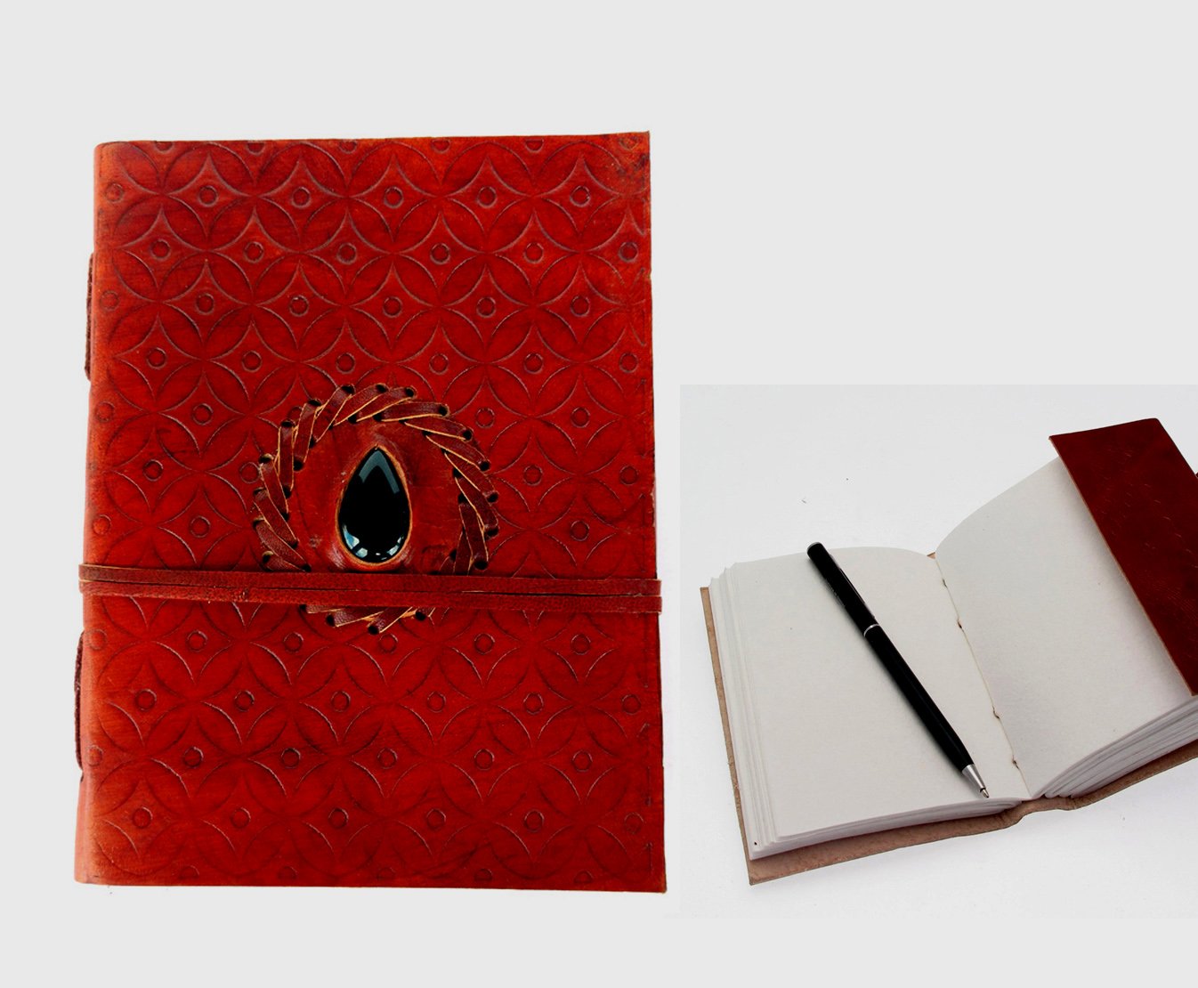 Diario en blanco de piel con piedra en relieve, ajustado