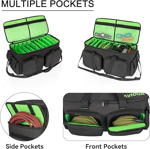 Miniatura 3 de SAVIOUR Bolsa para archivos de cable DJ, parte inferior acolchada desmontable y separadores ajustables, almacena música, audio y cableado visual,