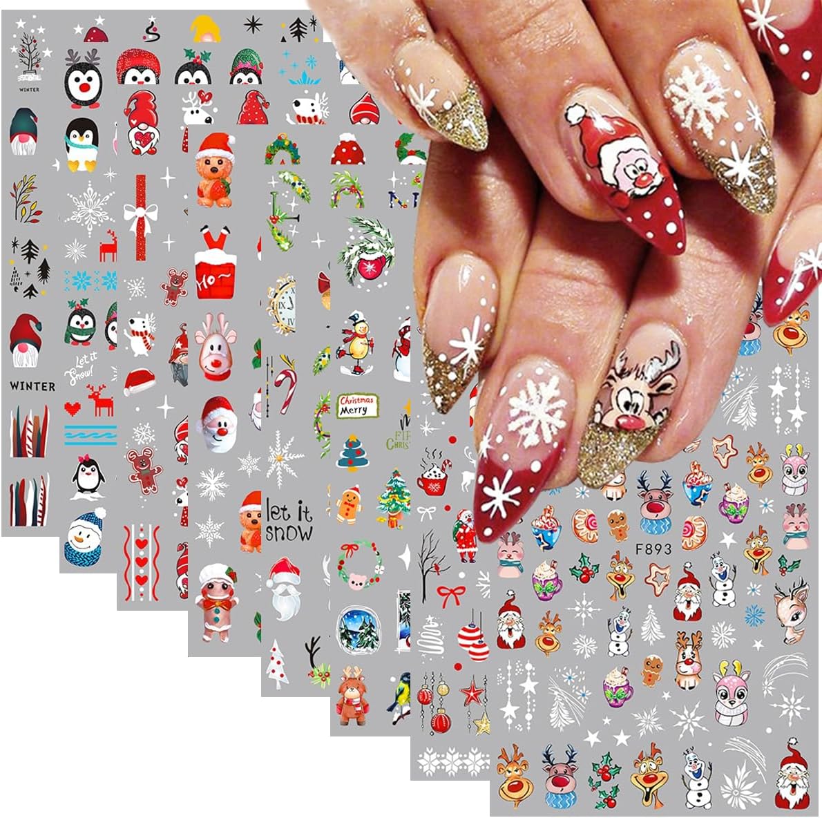 8 Sheets 3D Snowflake Nail Art Stickers Winter Christmas