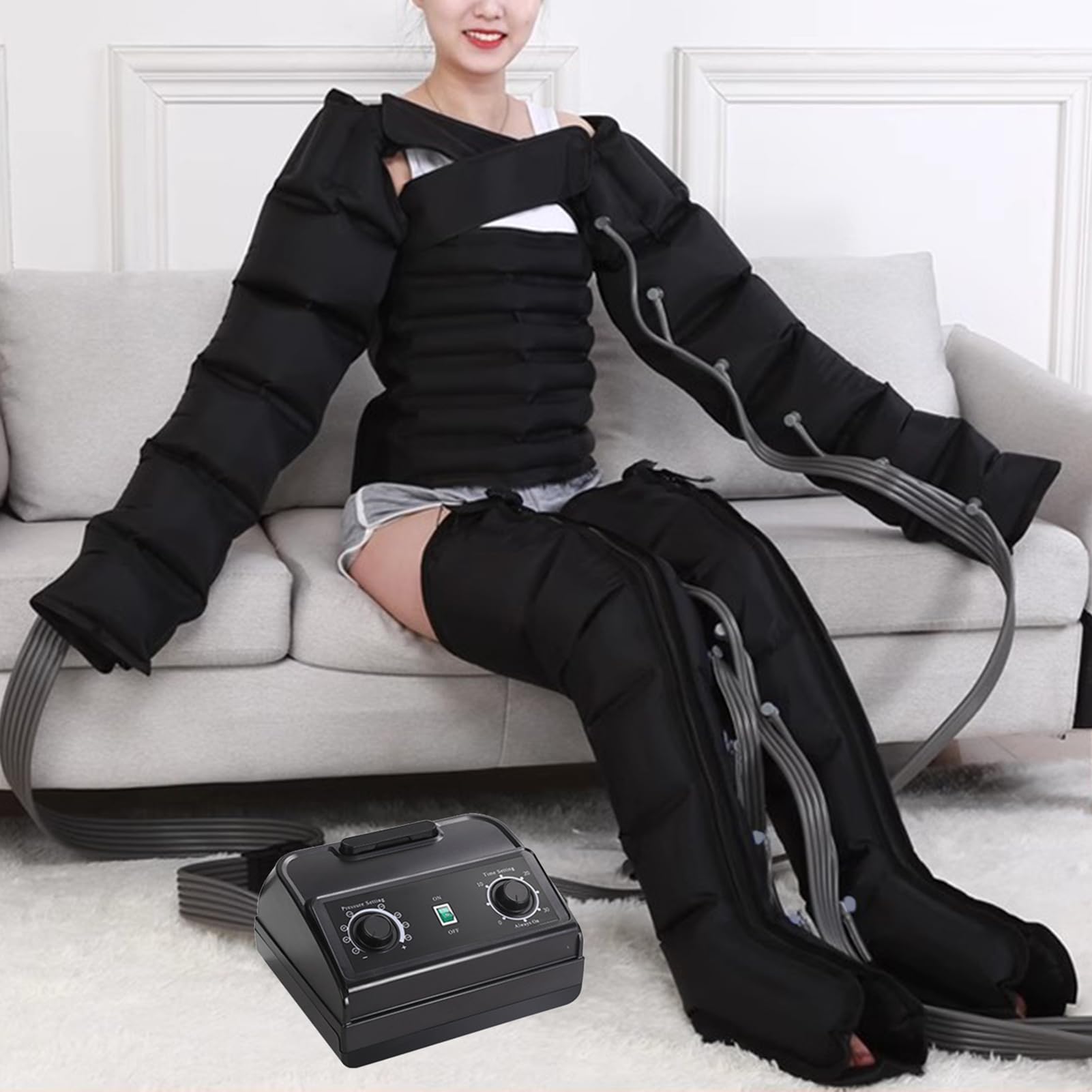 Massaggiatori elettrici per Piedi, drenaggio linfatico, Compressione dell'Aria per la circolazione, Fasce per Braccia, Vita, Caviglie, Polpacci, con Regolazione di Tempo e Pression