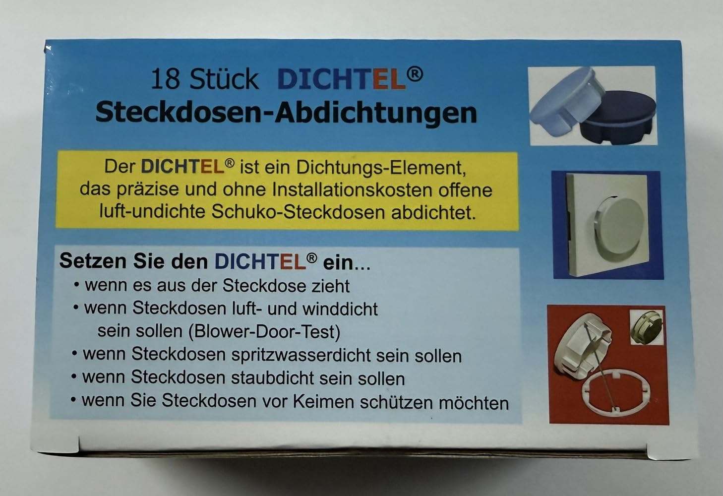 ProfiPack 18x Steckdosen Abdichtung mit 3D-Silikondichtung DICHTEL DI-8019.S18 Steckdosendeckel luftdicht winddicht gegen Zug aus der Steckdose Staubschutz