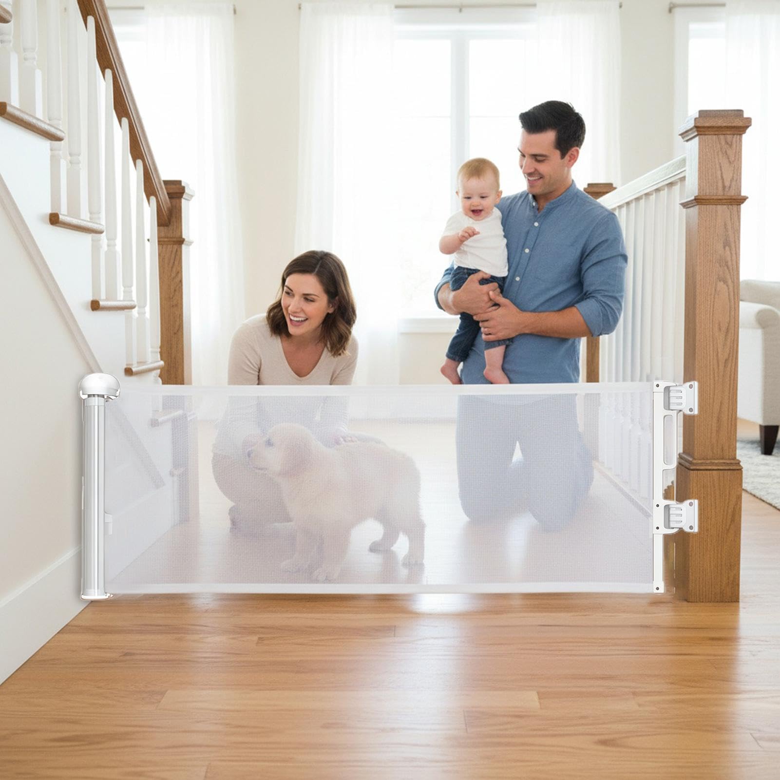 Puerta para perros retráctil para puerta delantera - Protector de valla de seguridad para cerca de 17,7 x 59 pulgadas - Puertas retráctiles para mascotas para perros, para puertas Escaleras Casa