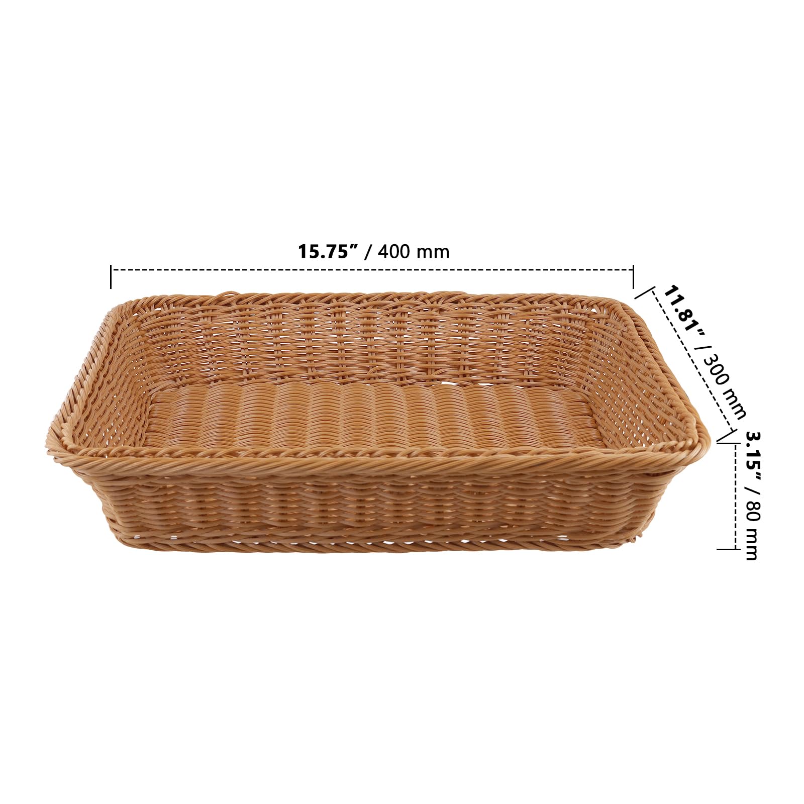 ZOENHOU 2 cestini rettangolari intrecciati per il pane 40 x 30 x 8 cm, in rattan sintetico ermetico, organizer da cucina con design impilabile, cesti di vimini per hotel, ristoranti