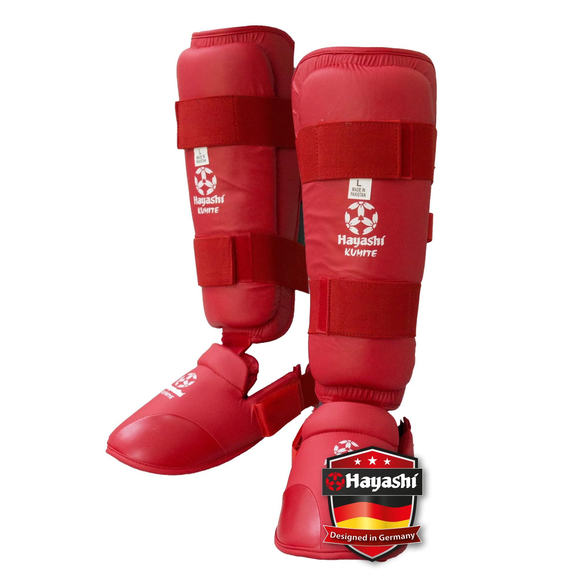 Hayashi Karate Schienbeinschutz und Spannschutz Set – Ergonomische Kumite Beinschützer für Training & Sparring – Stoßabsorbierendes Formschaum-Padding & Verstärkte Front