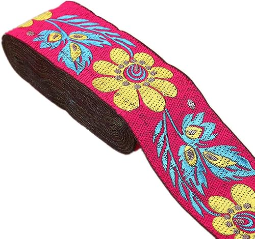Cinta de jacquard de girasol de 7 yardas, 2 pulgadas, bordada floral, tela vintage, cinta al bies para decoración del hogar (rosa)