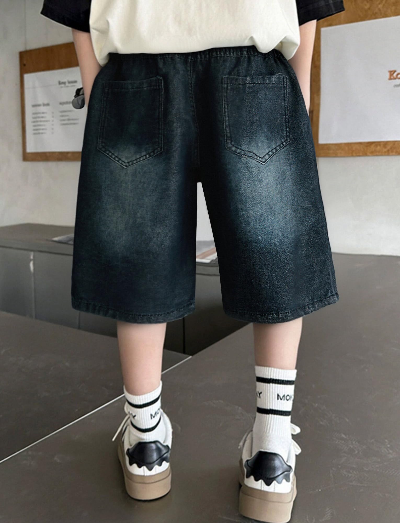 Happy Cherry Shorts Jean Garçon Jorts Enfant Coupe Large Classique Bermuda Baggy Taille Élastique Y2K Streetwear Doux Respirant Skate École 5-15 Ans