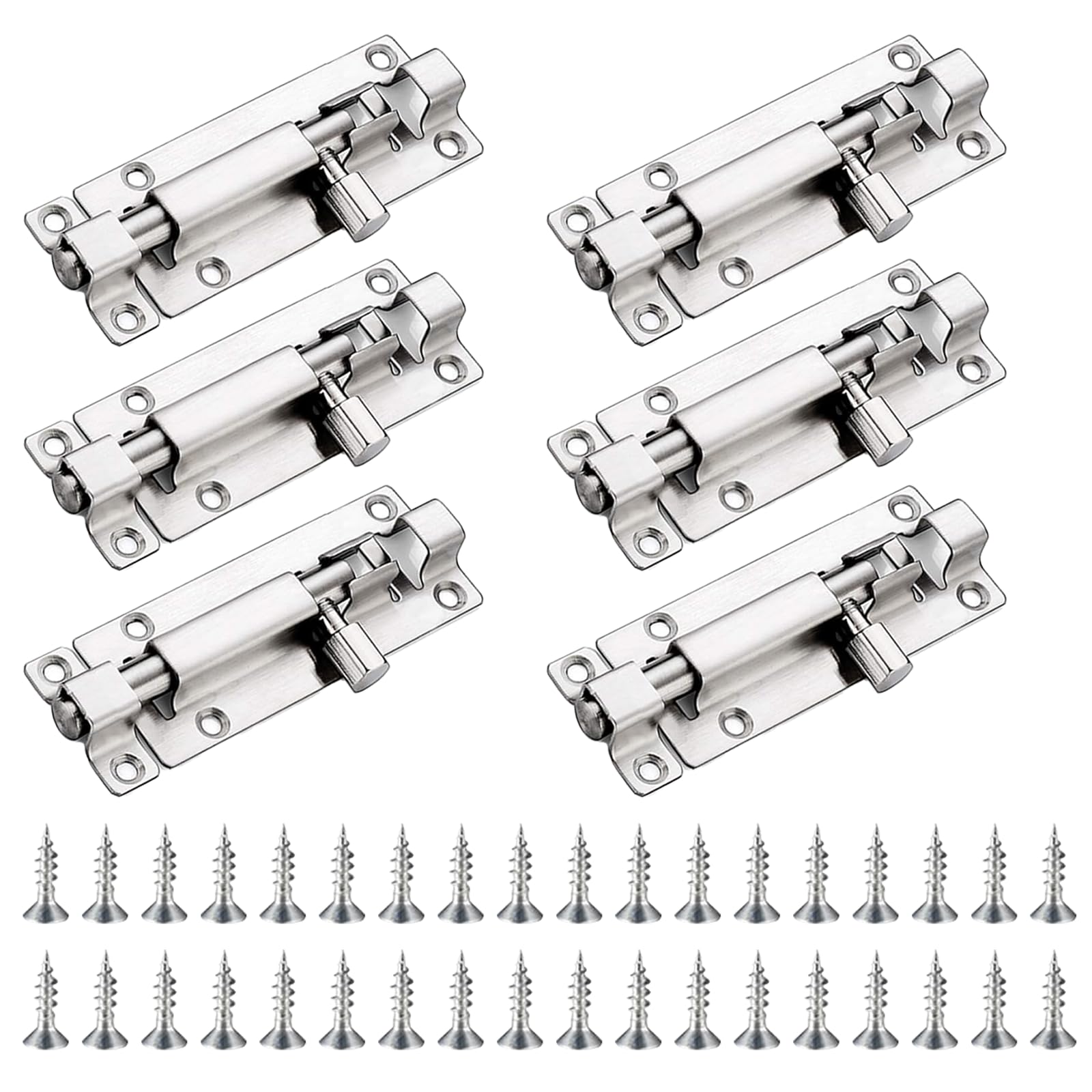 Soomuct Silver 6Pcs Sliding Bolt Lock, Door Bolts For Internal Doors, Gate Bolts, With Screws, 3 Inches, Suitable For Indoor Use, Wooden Doors, Windows, Boxes, Cabinets, Fences
