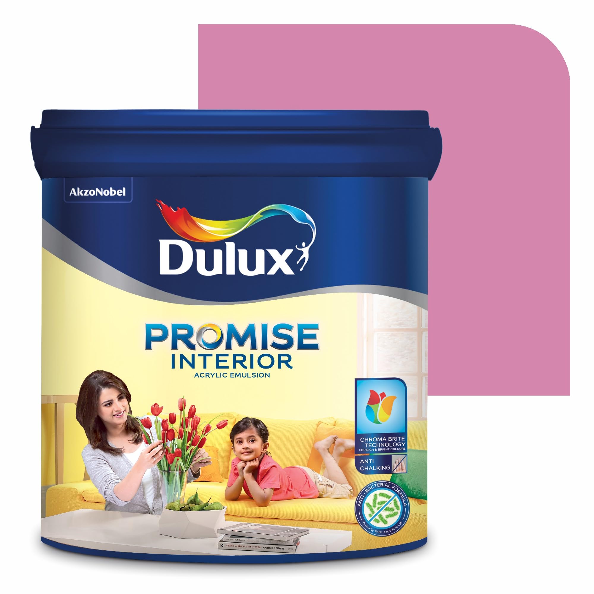 Dulux Promise Interior Emulsion Paint (4L, Carnival Pink) | Wall paint with Chroma Brite Technology for brighter longer-lasting colors | Rich Finish | Anti-chalk | Water-based | 3-year warranty
