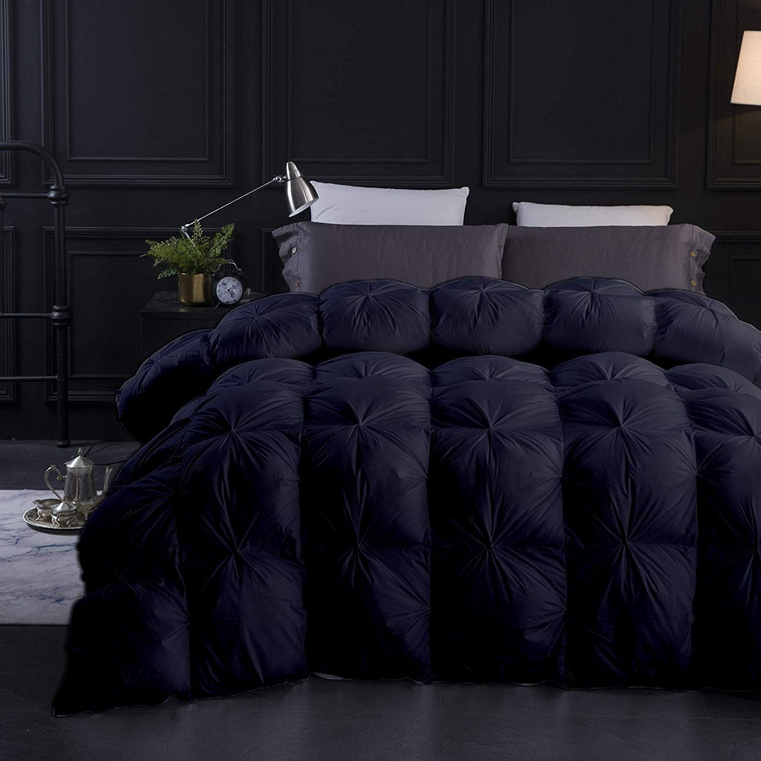 Extra Soft 1500-TC Pinch Pleated Down Comforter Alaskan King Plus 120x136 Inches 1-Piece All-Season Duvet Insert, 850 GSM Micro Fill with All Side Corner Tabs 100% Egyptian Cotton-Black