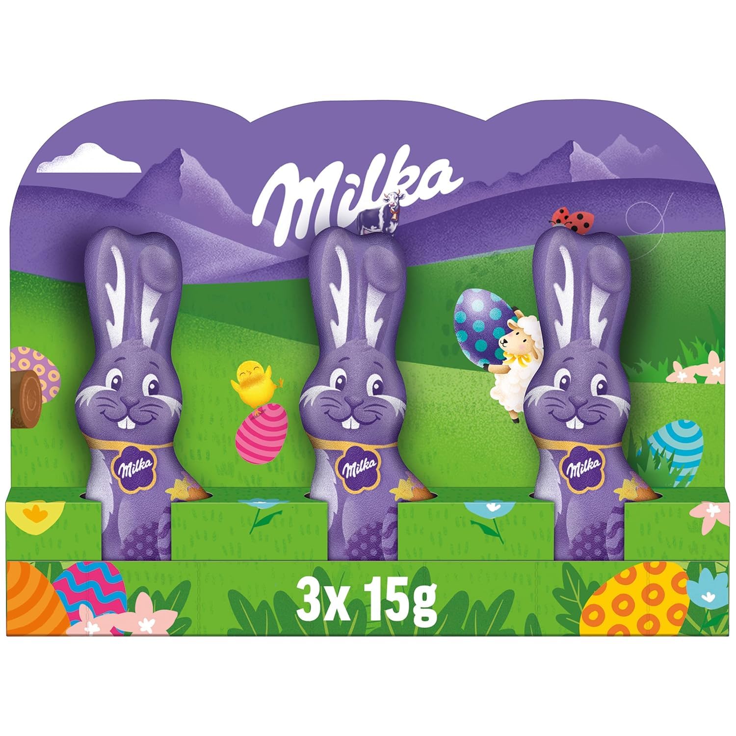 Milka Schmunzelhase Alpenmilch – Mini-Osterhasen aus zarter Alpenmilch-Schokolade in der Großpackung – 30 x 3 x 15g