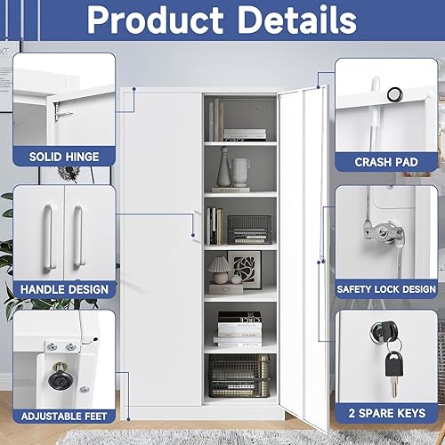 Miniatura 117 de Armario de almacenamiento de metal con ruedas, armario de almacenamiento con cerradura de 73 pulgadas con 2 estantes ajustables y 1 cajón para Negro