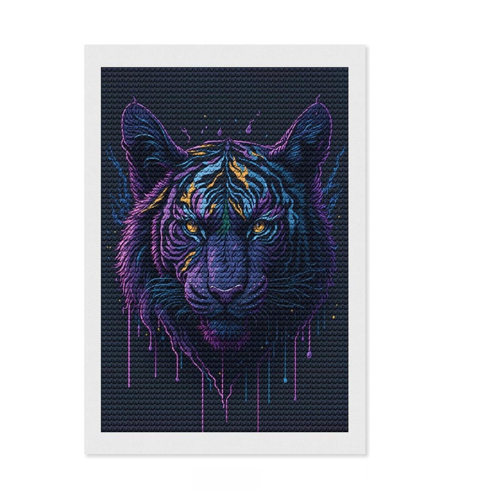 Junmoney Tiger Head Diamond Painting Kit 8"x12", Relaxing DIY Hobby, Neat Printed Canvas, Home Wall Decor, Thoughtful Handmade Gift