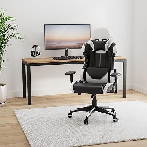 Miniatura 2 de Toszn Sillas de videojuegos para adultos silla reclinable para juegos con soporte lumbar y reposacabezas de piel sintética para adolescentes silla