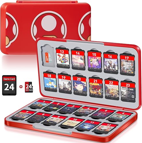 Miniatura 11 de Estuche para juegos Switch con 24 ranuras para cartuchos y 24 tarjetas micro SD, organizador de juegos portátil delgado y accesorios de regalo