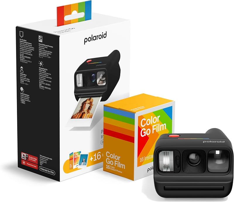 Polaroid Go Generation 3 Bundle - Mini Instant Film Camera + 16 Color Photos - Black (6659) - Only Compatible with Go Film