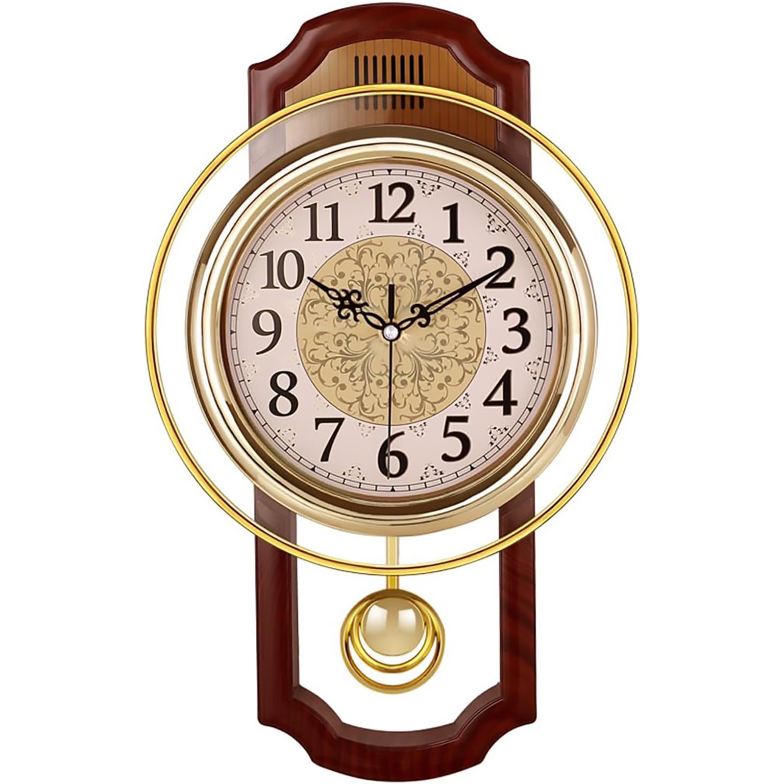 Reloj de pared con péndulo antiguo de textura vintage, simula grano de madera, movimiento silencioso de barrido sin tictac, estilo clásico retro, marco de plástico, vidrio ABS