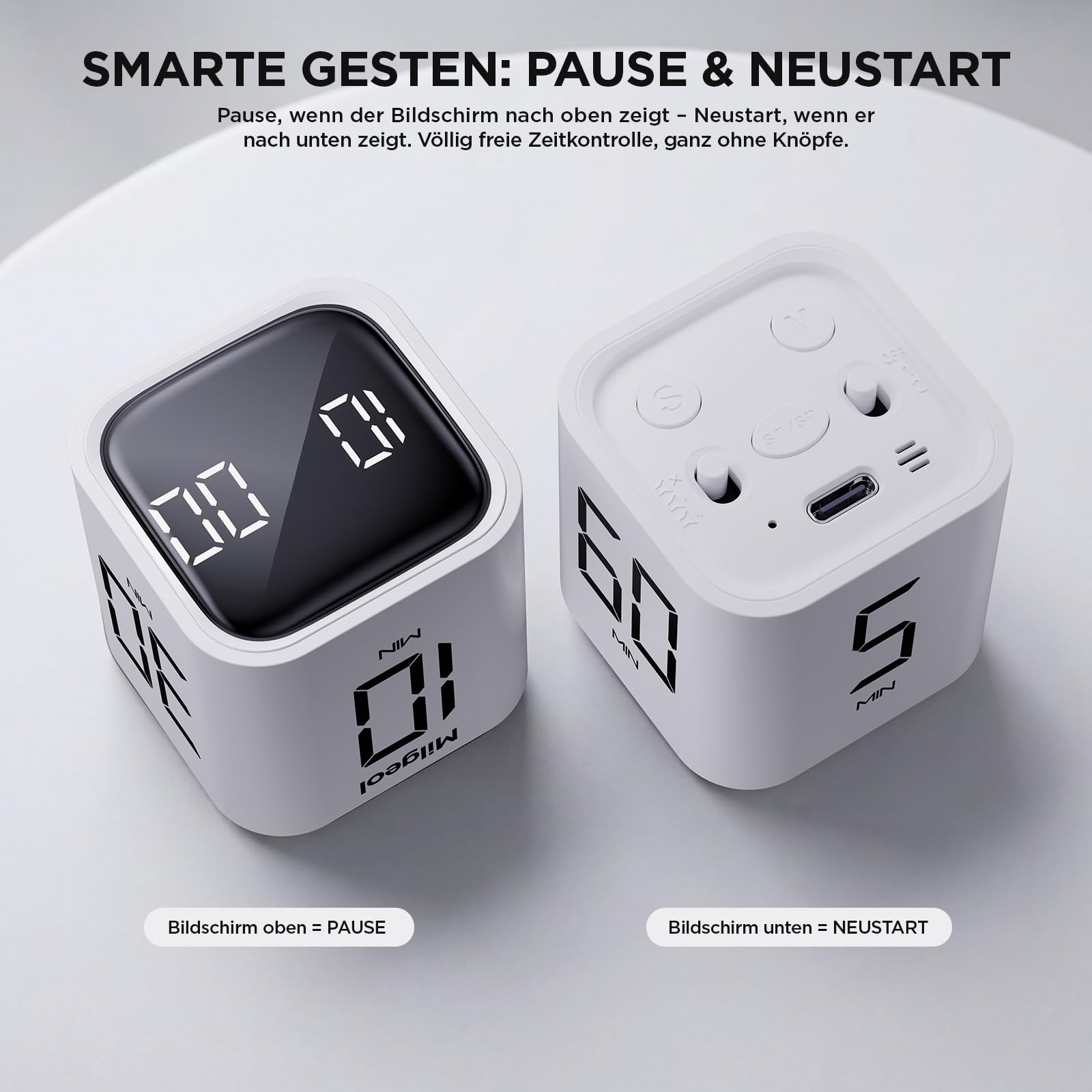 Milgeo Gravity Timer, Pomodoro Timer, Time Management Tool, Time Cube for ADHD, Work, Office, Study, Tasks, Kids, Cooking, Sports (White) 2